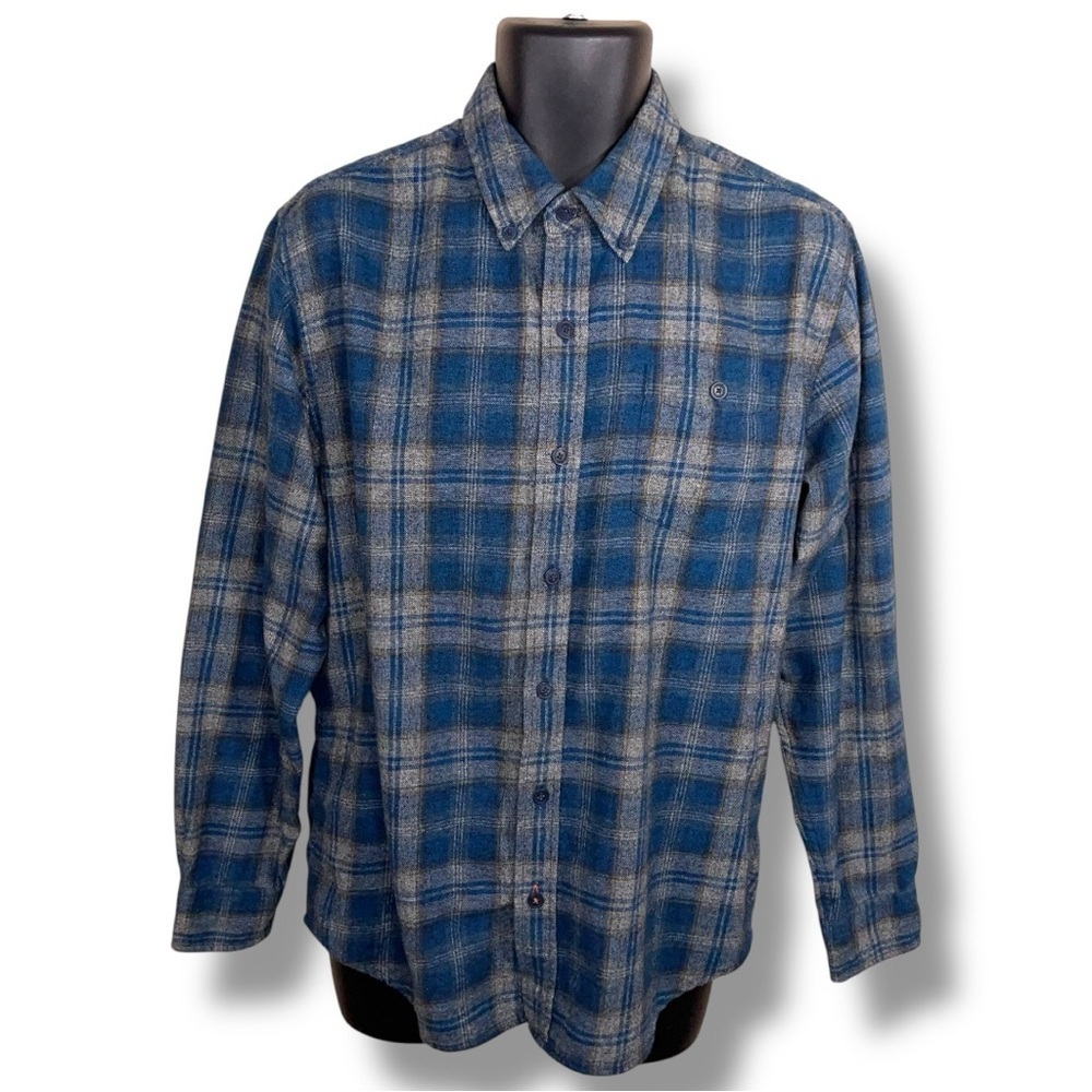 Medium Weatherproof Mens Blue Flannel Button Up Long Sleeve Cotton Blend